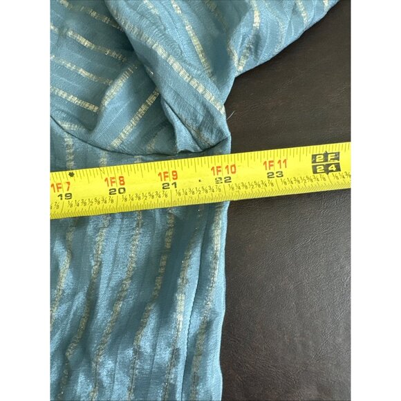 Chicos Black Label Metallic Striped Teal Button-Down Blouse With Tie Neck Size 2 - Picture 10 of 12